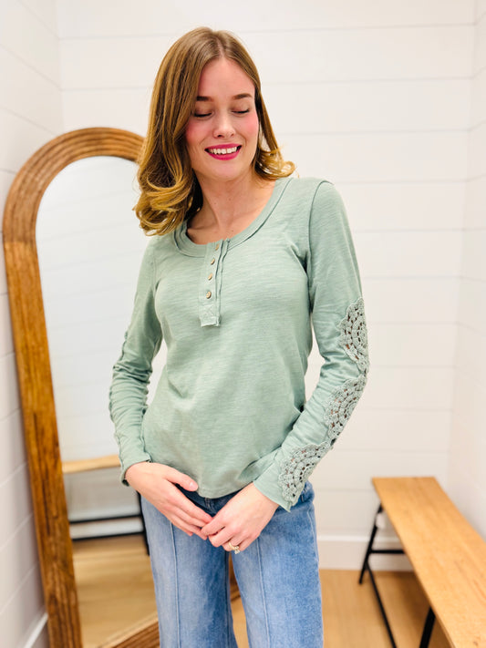 Crochet Sleeve Solid Knit Top