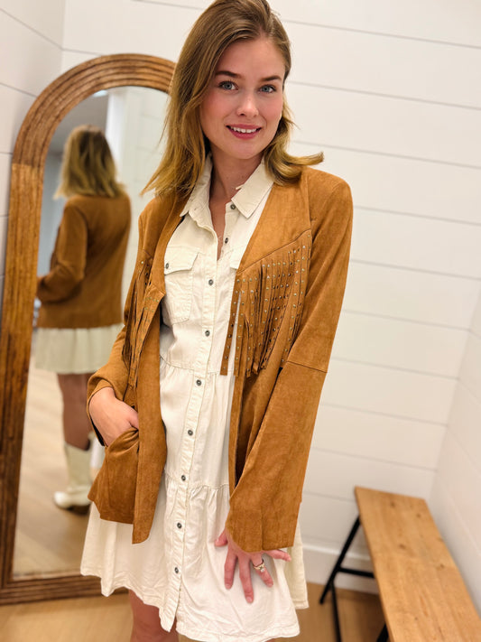 Studded Suede Fringe Open Jacket SM-3XL
