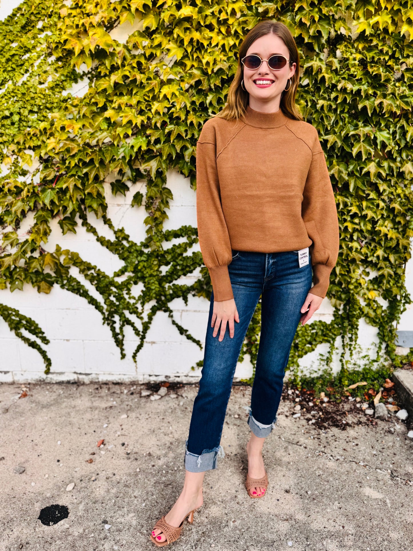 Mock Neck Exposed Seam Sweater