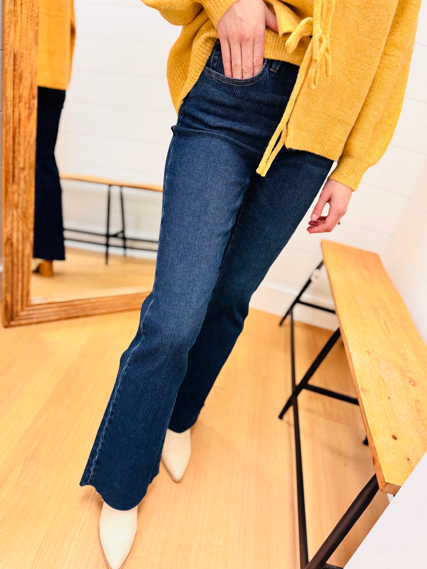 High Rise Flare Jeans With Corduroy Like Texture - Risen