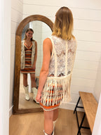 Lace + Suede Fringe Open Vest, SM-3XL