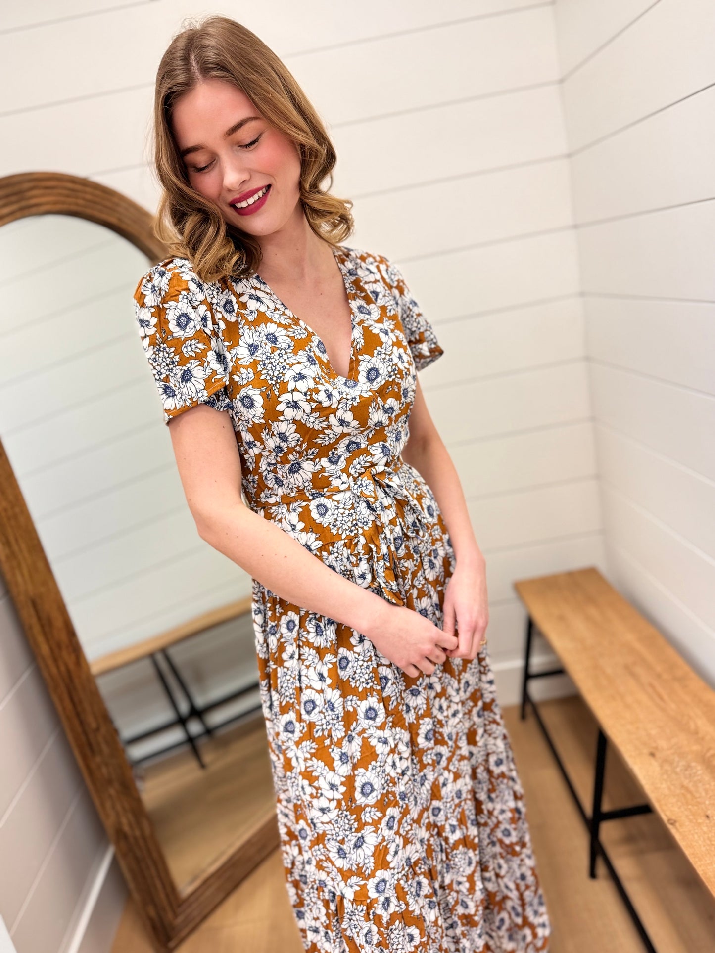 Floral Print Faux Wrap Maxi Dress
