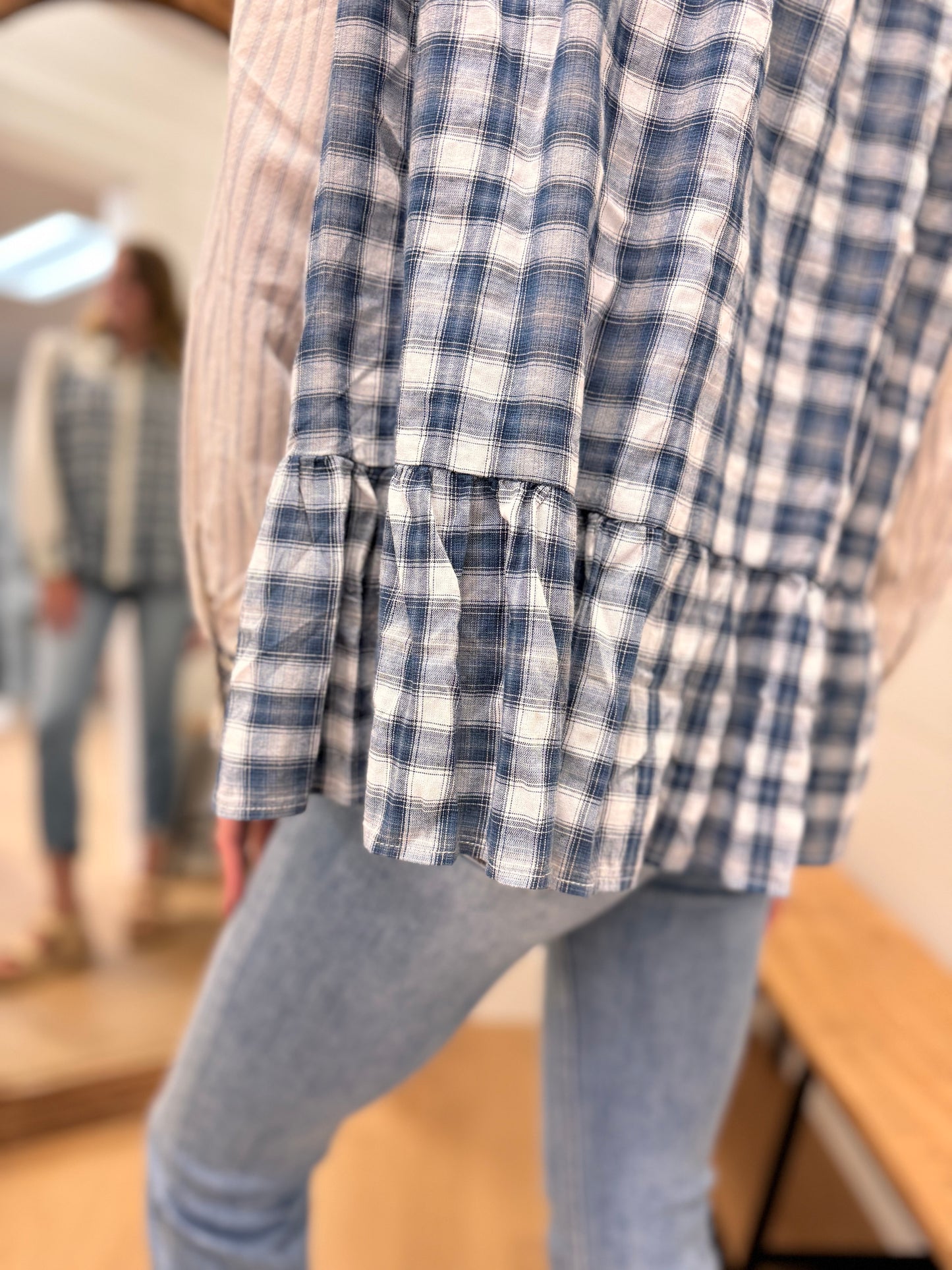 Mix Print Babydoll Button Down