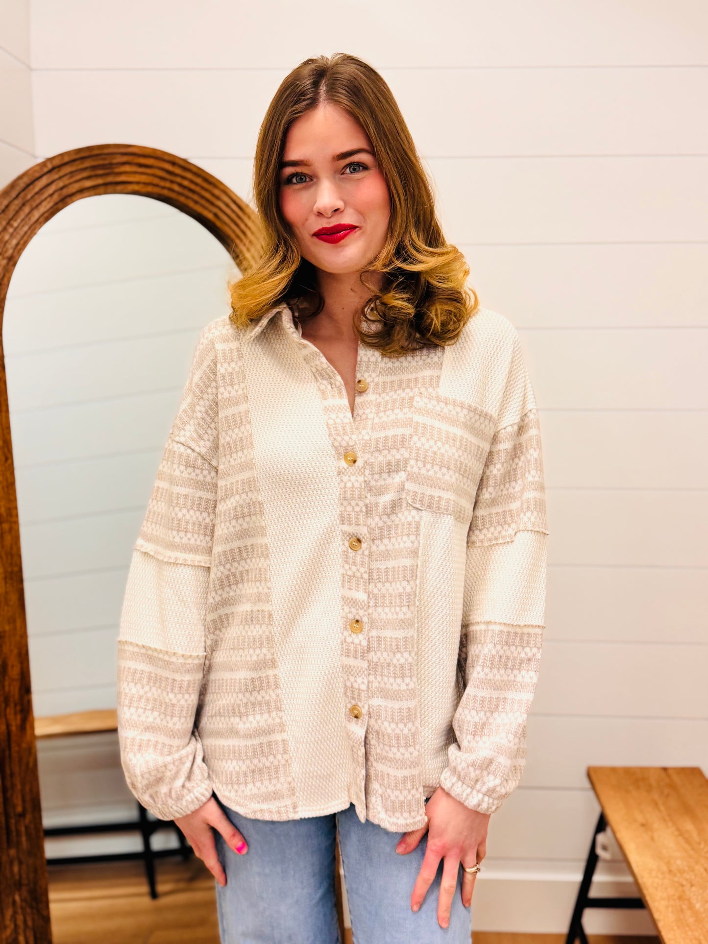 Mixed Knit Casual Shacket