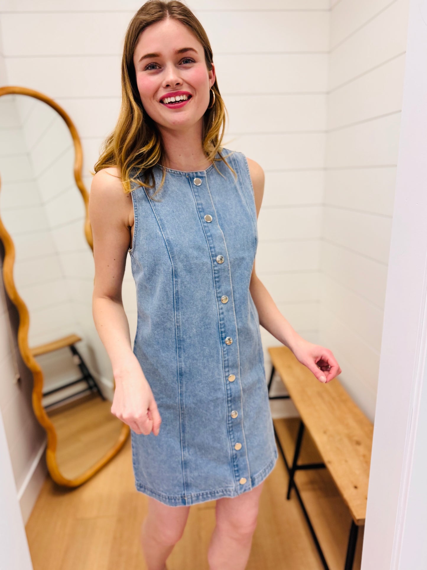 Sleeveless Button Up Denim Mini Dress