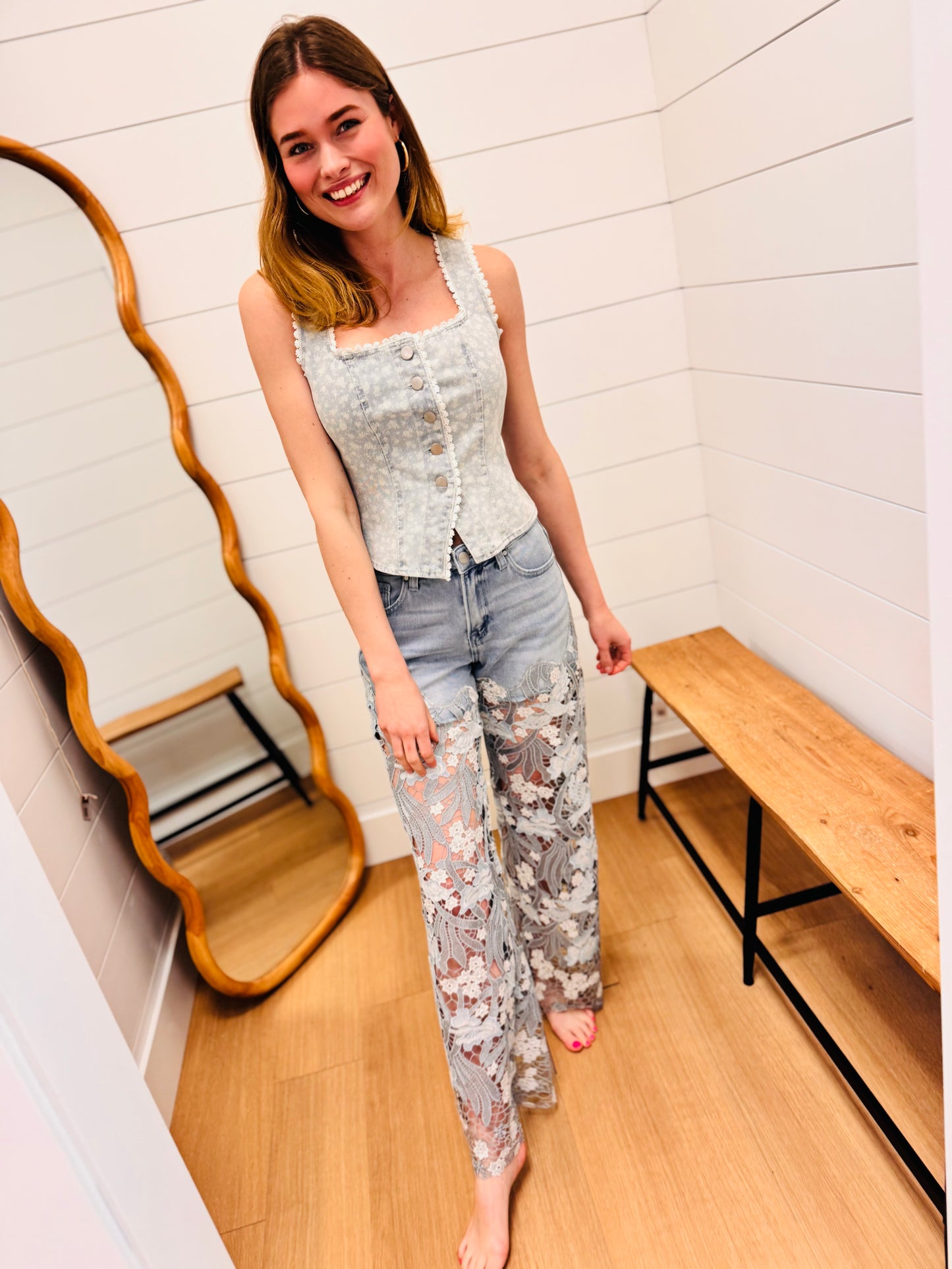 Whimsical Lace Up Leg Jeans - Risen