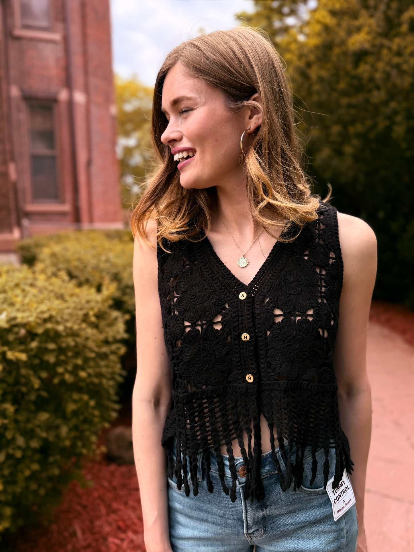 Fringe Hem Floral Crochet Top