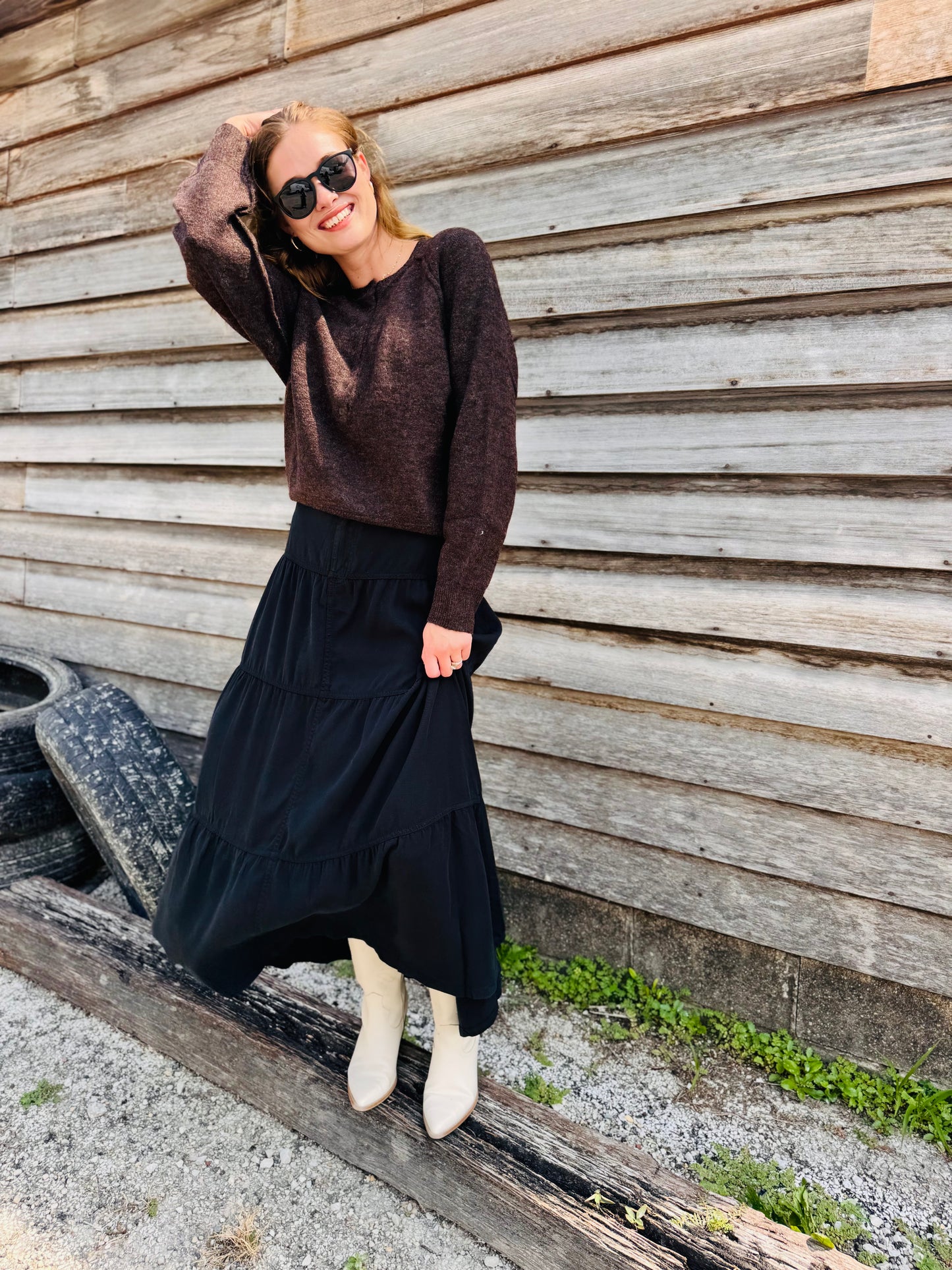 Raglan Long Sleeve Henley Knit Sweater