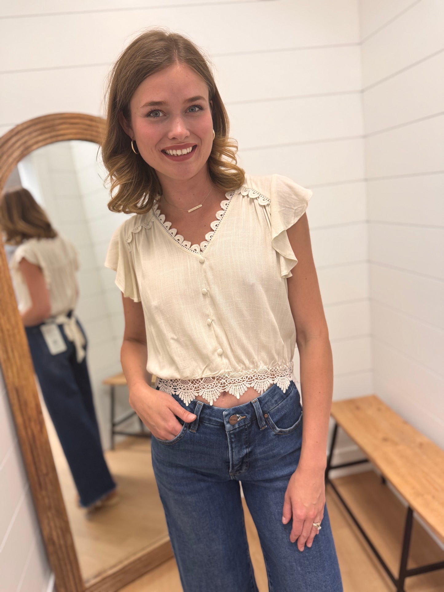 Lace Trim Crop Top with Tie Back