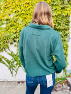 Collared Half Snap Button Long Sleeve Top