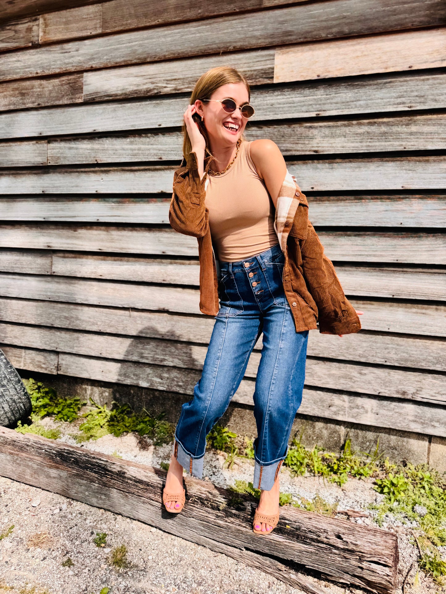 High Rise Crop Wide Straight Cuffed Jeans - Risen