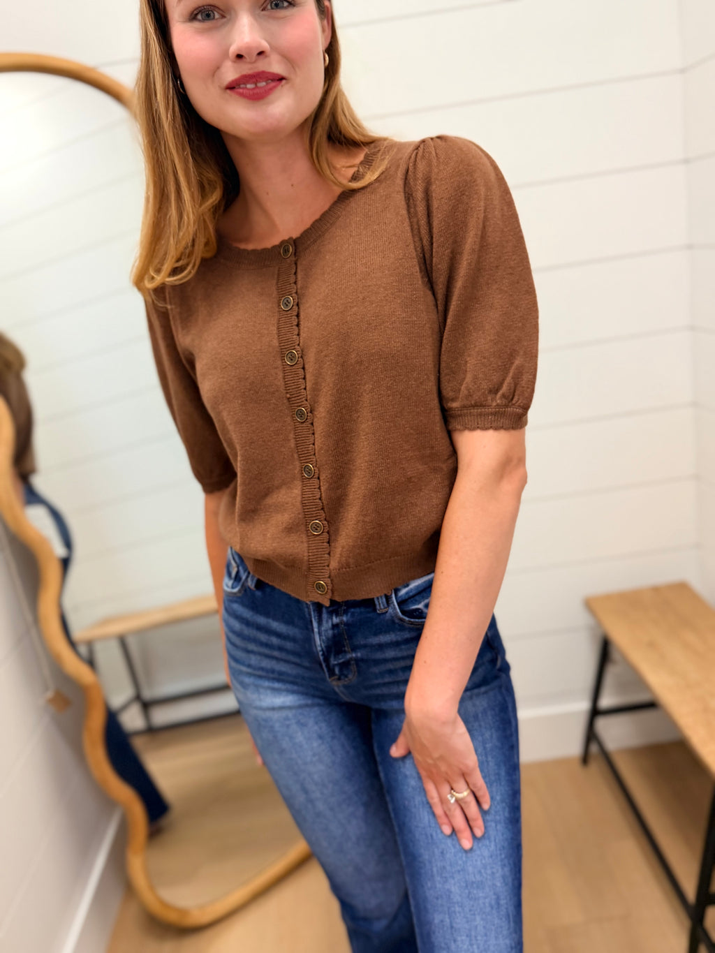 Puff Sleeve Wool Sweater Cardigan