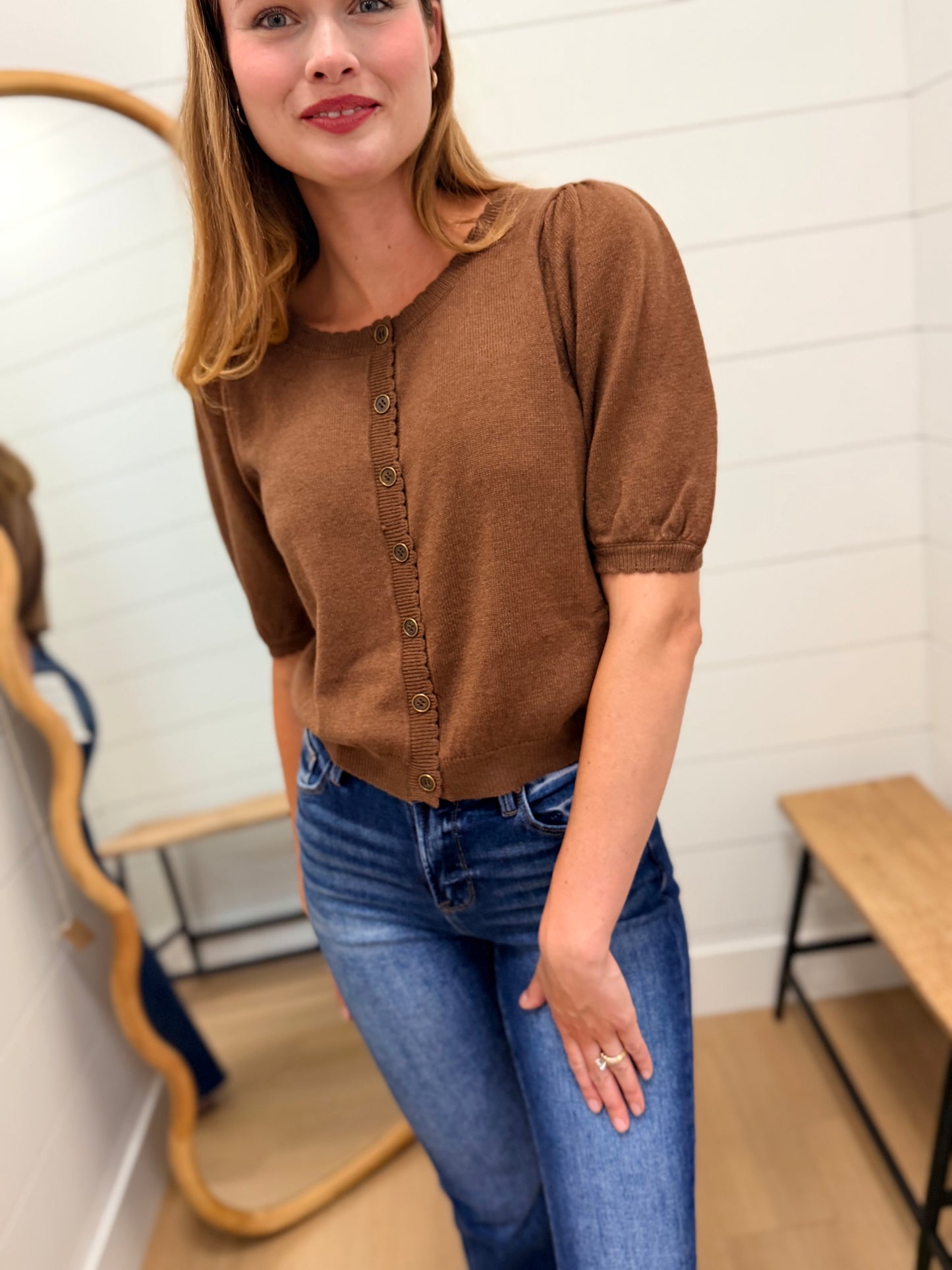 Puff Sleeve Wool Sweater Cardigan