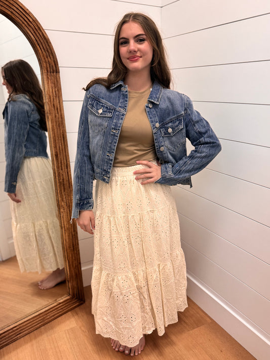 Eyelet Midi Skirt in Cream