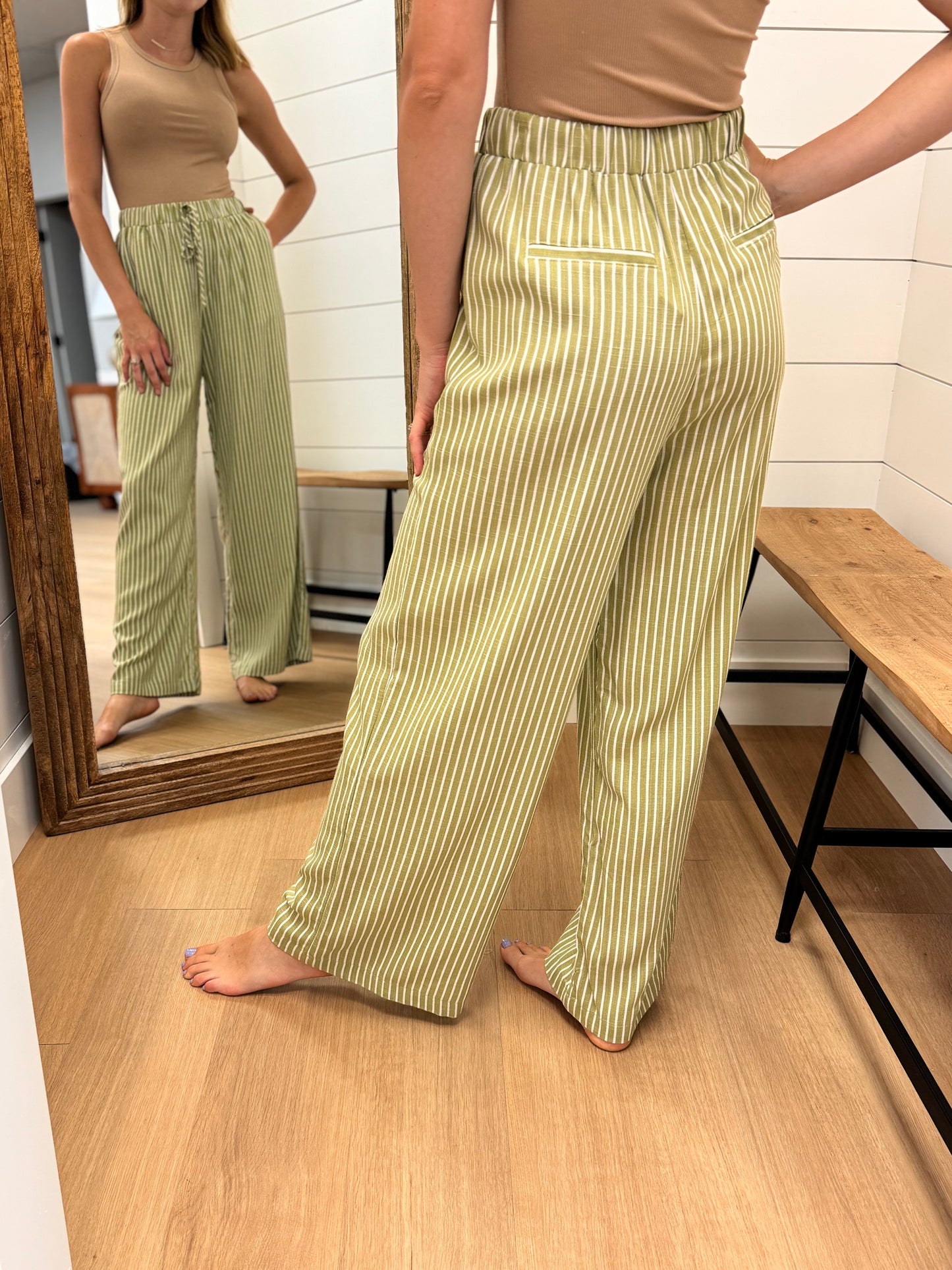 Plus Size Relaxed Sage & White Pant