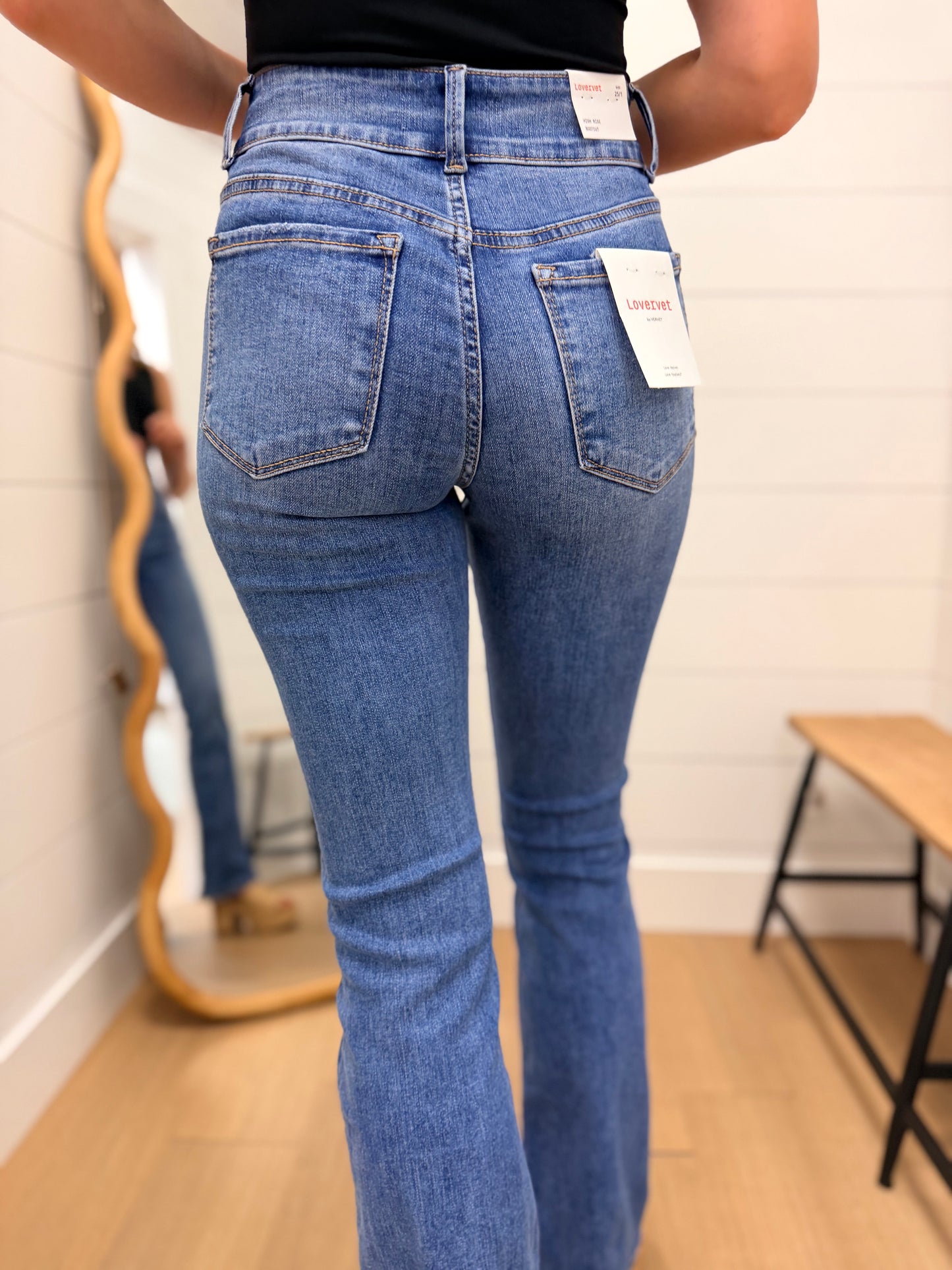 High Rise 2 Buttons Pintuck Bootcut Jeans -Lovervet