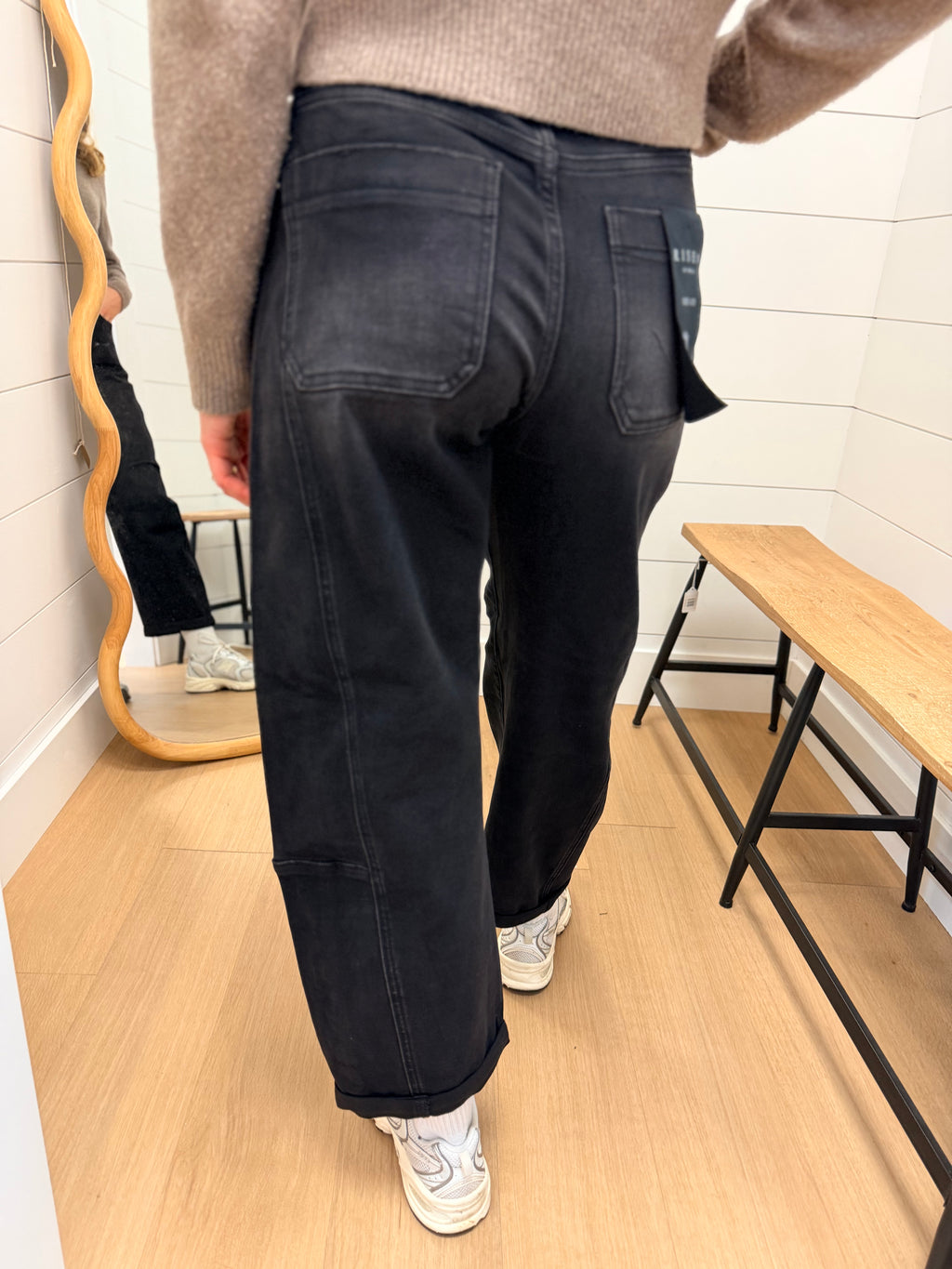 High Rise Black Barrel Cuffed Hem Jeans - Risen