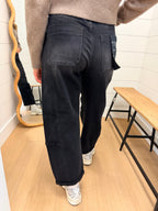 High Rise Black Barrel Cuffed Hem Jeans - Risen