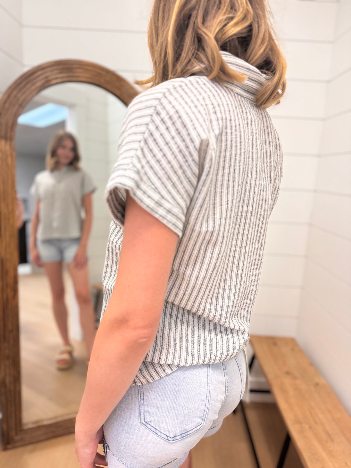Stripe Short Sleeve Linen Shirt
