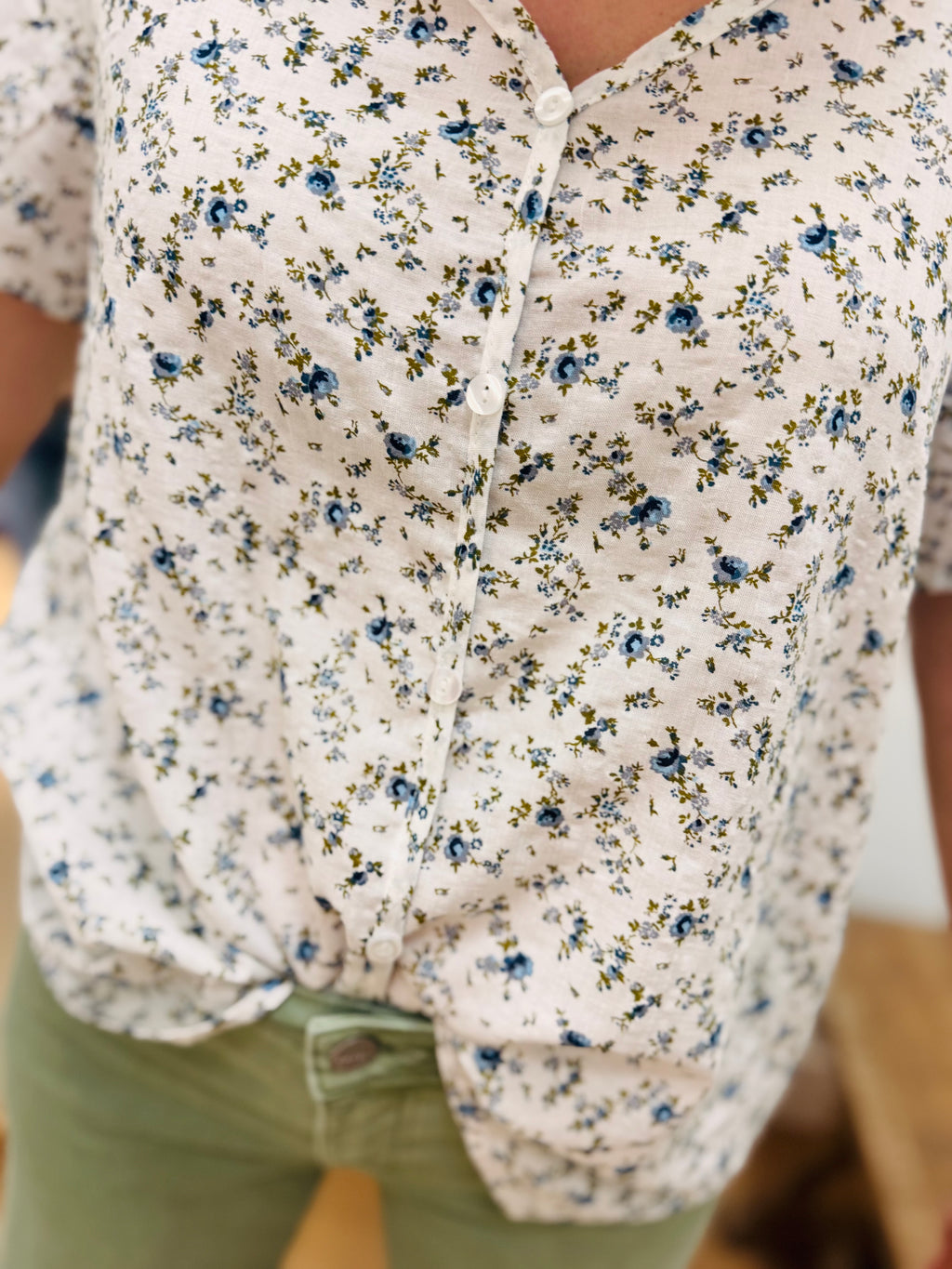 White + Navy Mini Floral Top