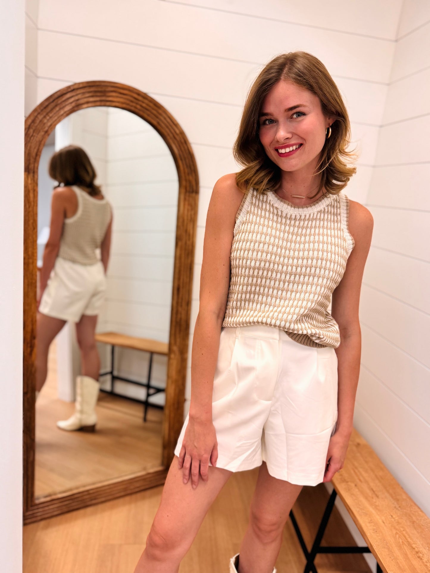 Tan + White Crochet Pullover Tank