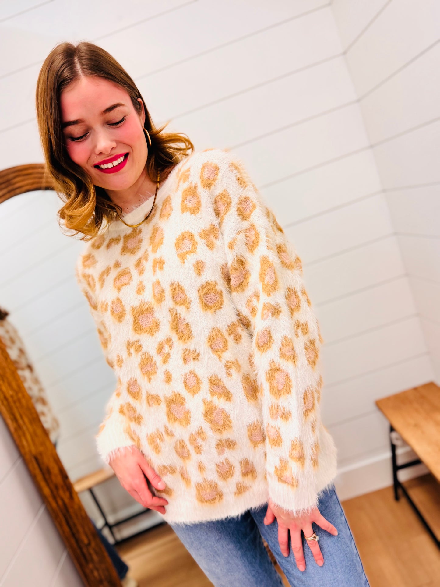 Soft Leopard Print Oversize Knit Sweater