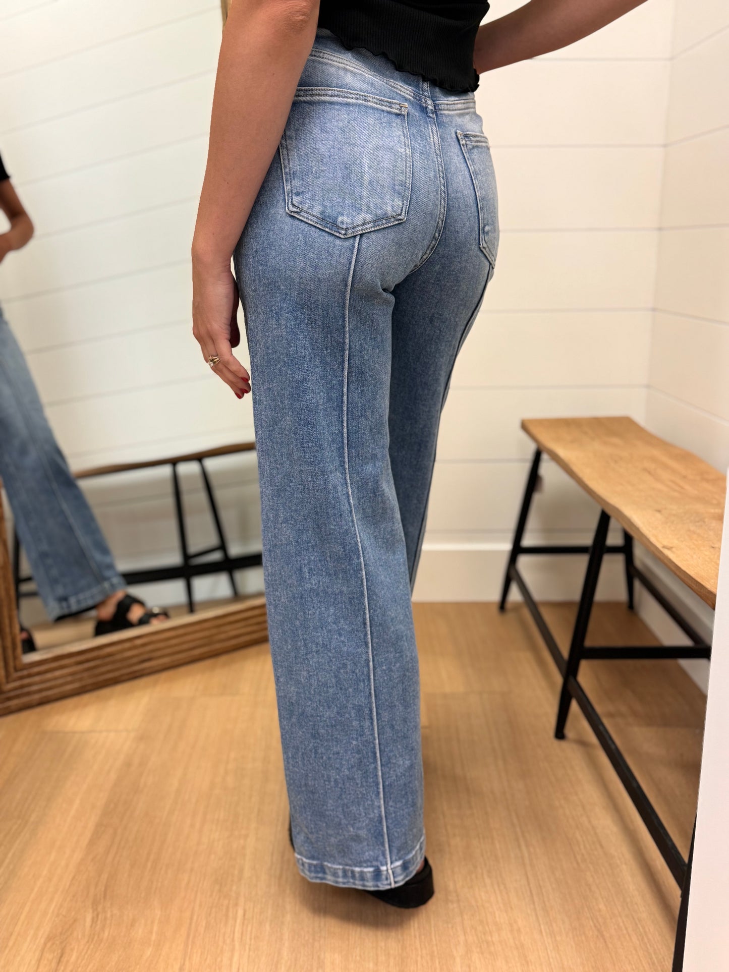 High Waist Wide Leg Pintuck Detailed Jeans - RISEN