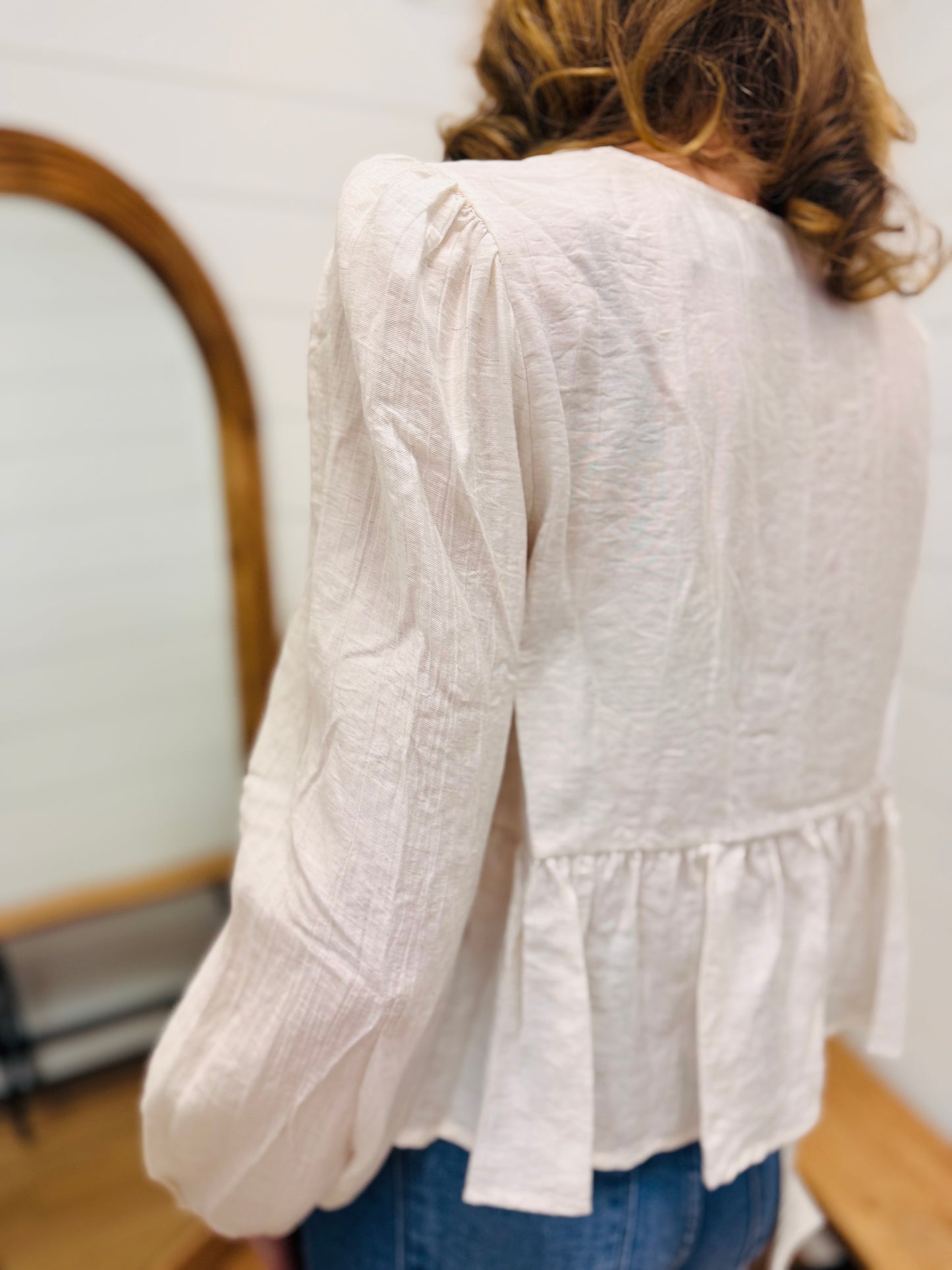 Floral Eyelet Embroidery Front Tie Long Sleeve Top