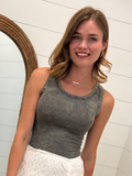 Ribbed Scoop Neck Tank Top - Ash Grey