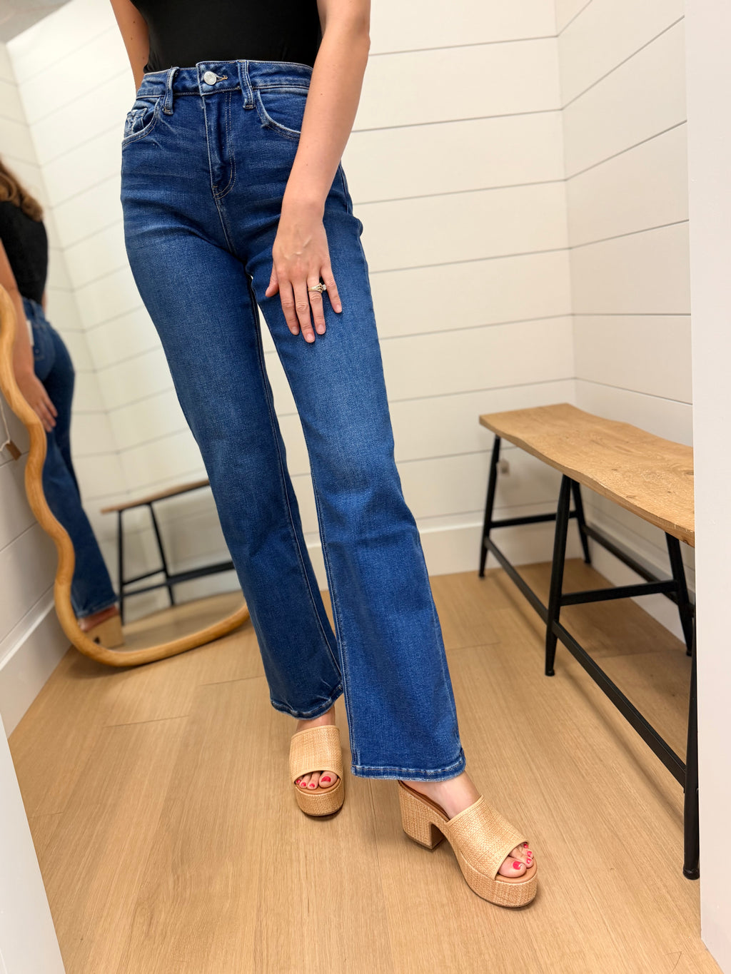 High Rise Dark Wash Slim Wide Jeans - Lovervet