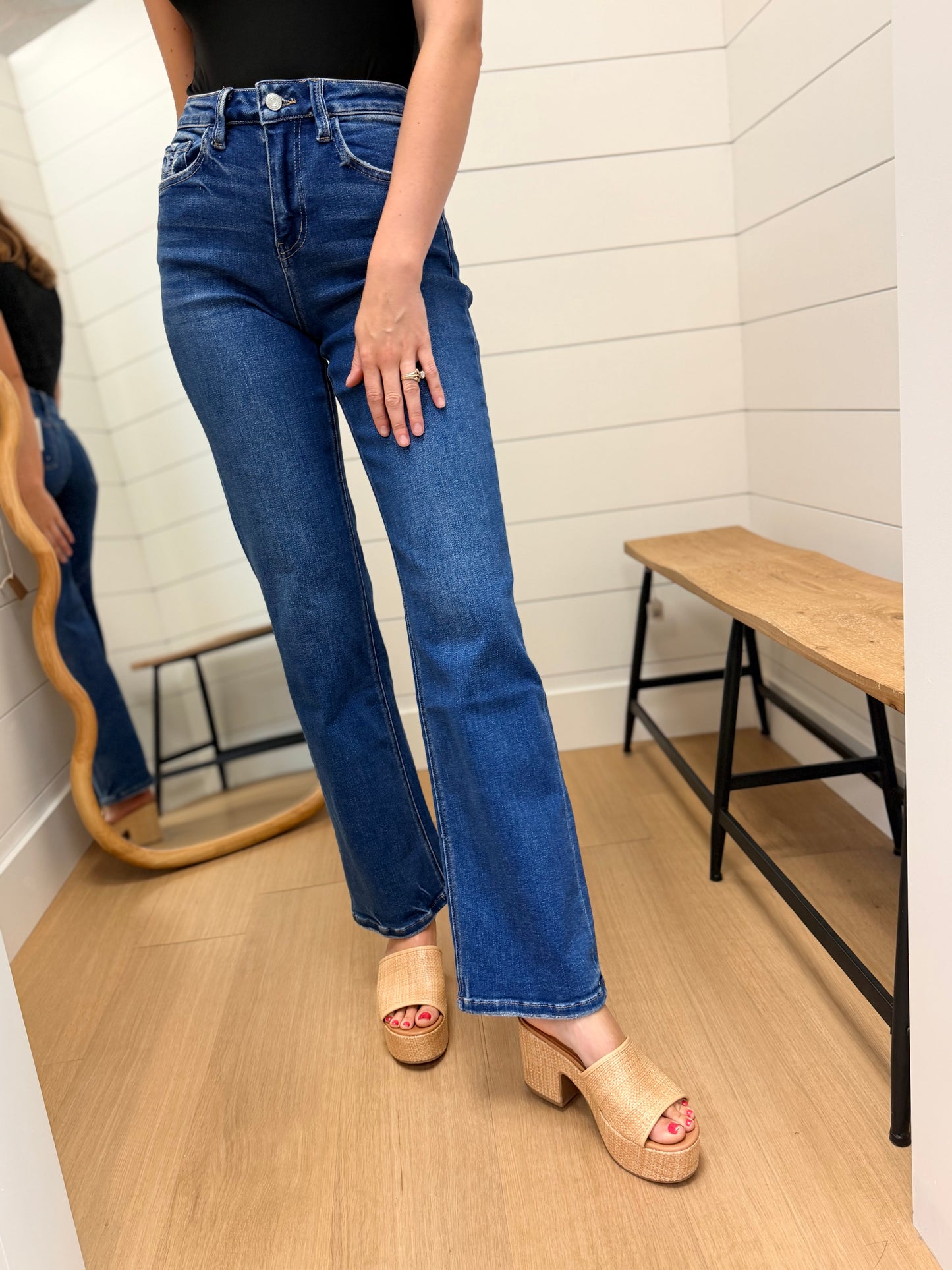 High Rise Dark Wash Slim Wide Jeans - Lovervet