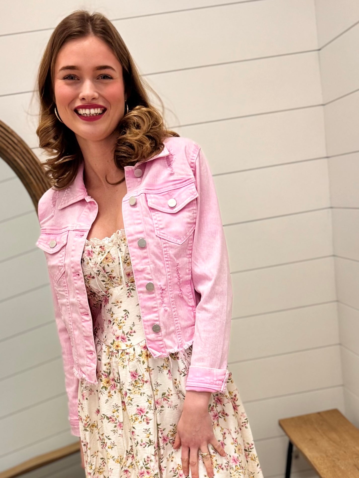 Irregular Fray Hemed Pink Jacket - Risen
