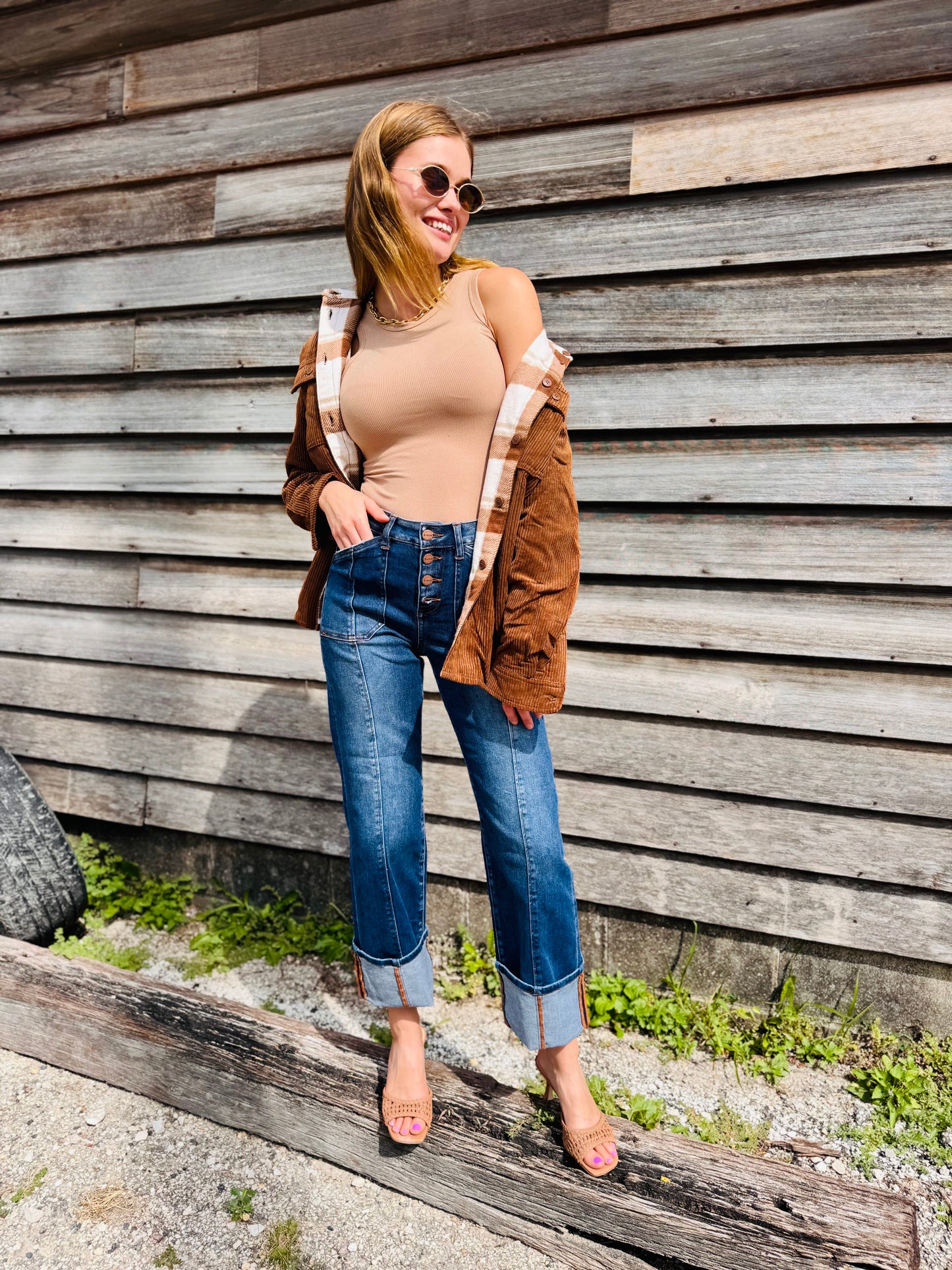 High Rise Crop Wide Straight Cuffed Jeans - Risen