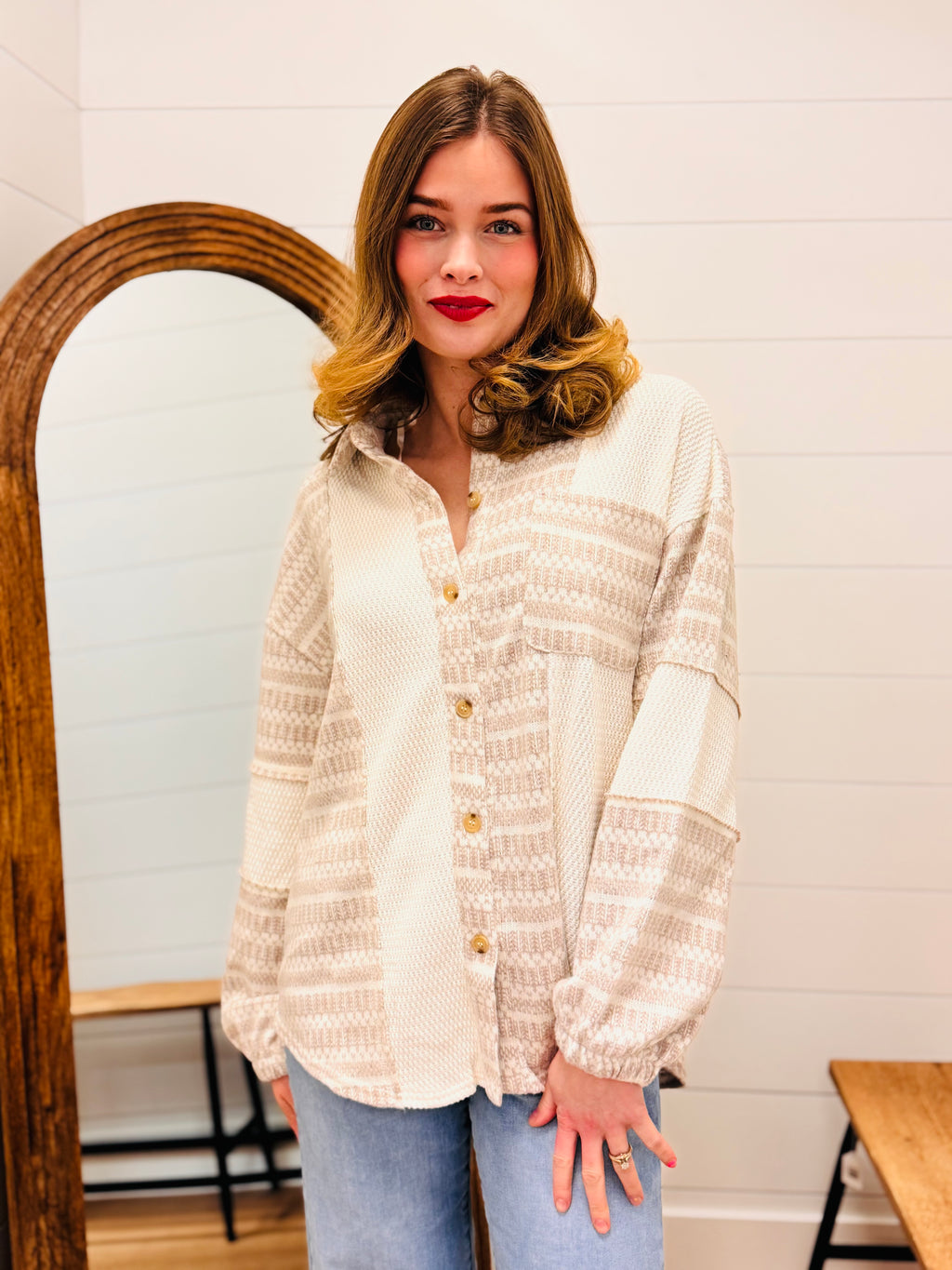 Mixed Knit Casual Shacket