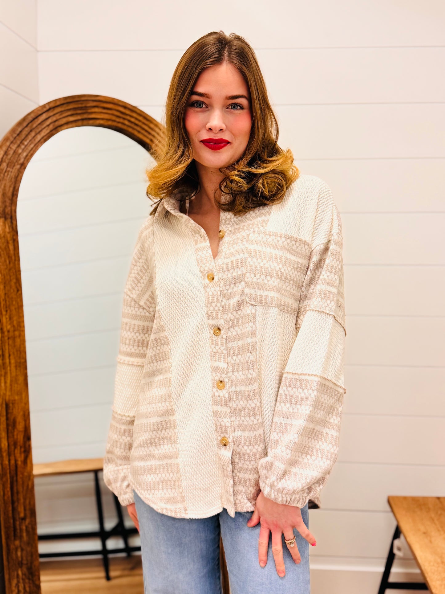 Mixed Knit Casual Shacket