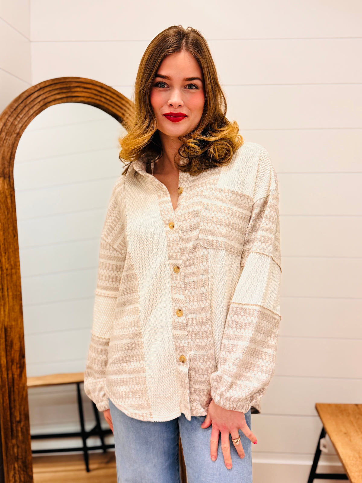 Mixed Knit Casual Shacket