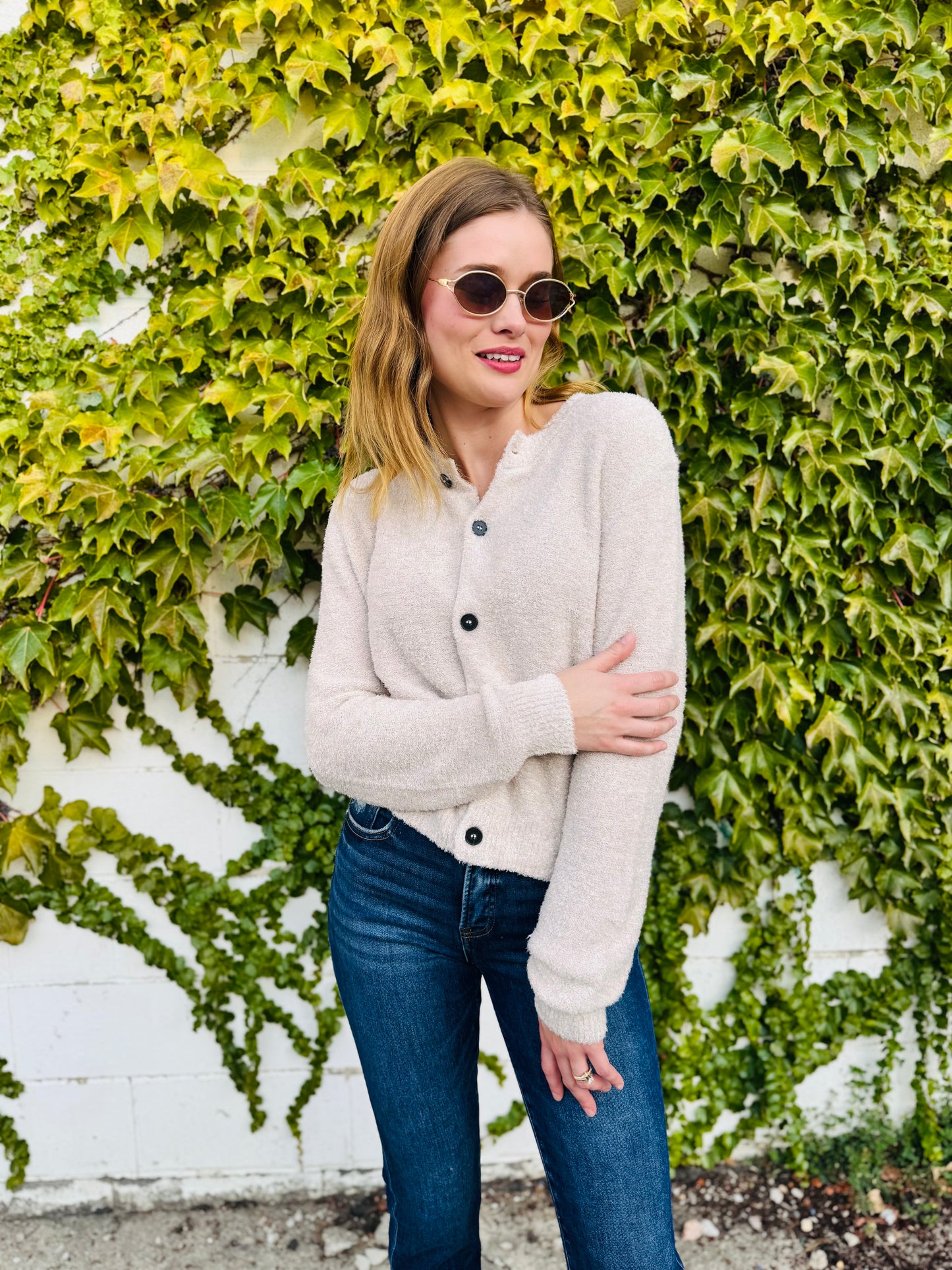 5 Button Sweater Cardigan - Beige