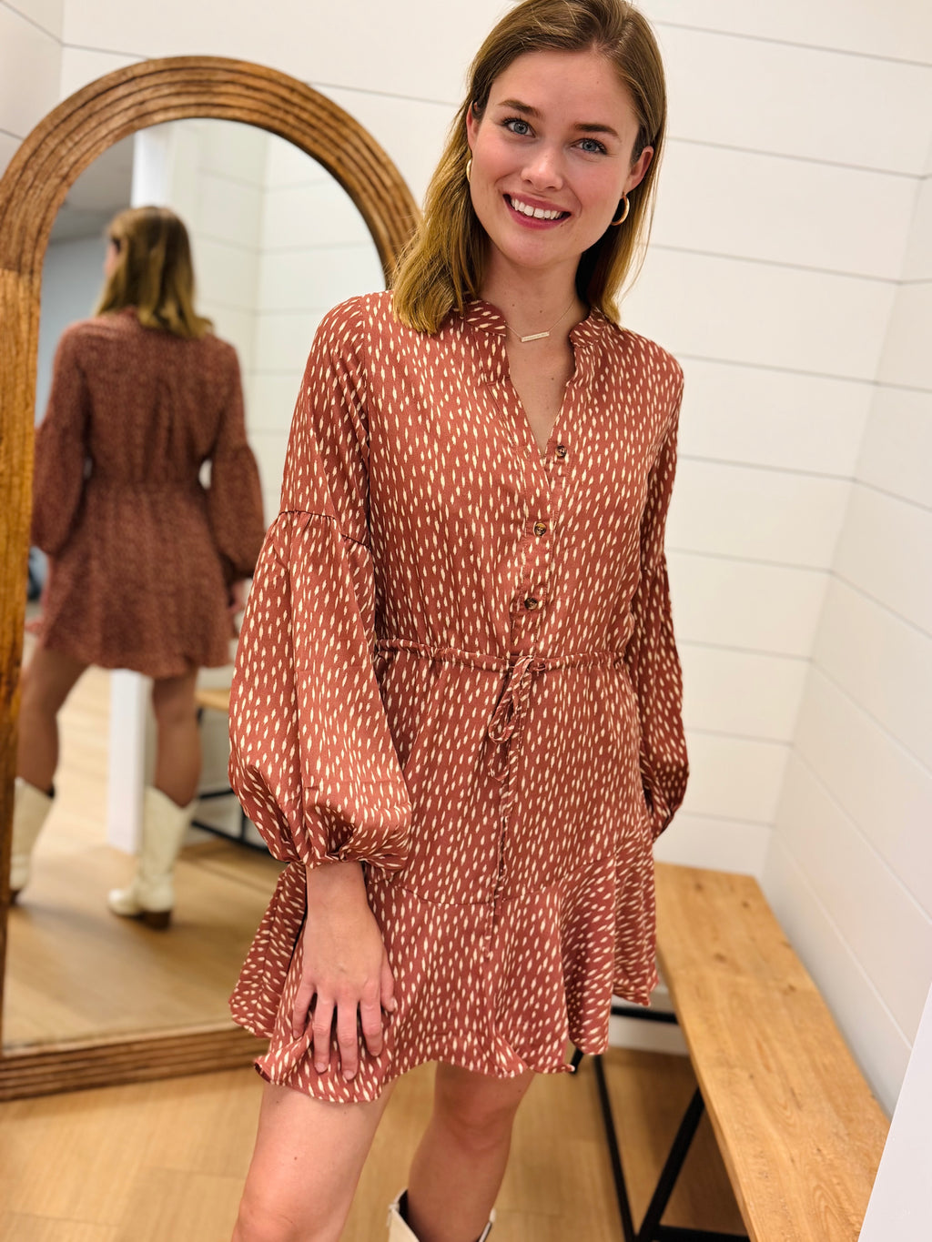 Button Down Puff Sleeve Dress