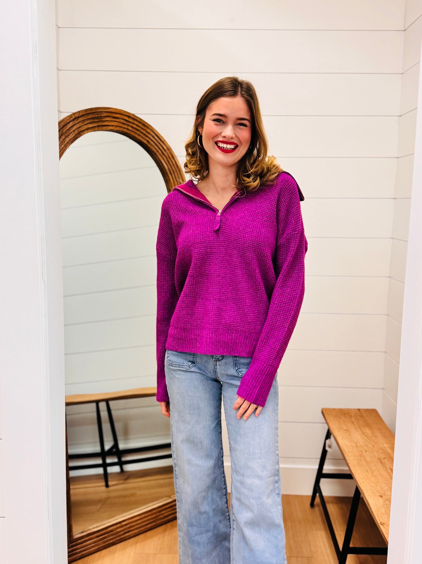 Half Zip High Collard Pullover Sweater