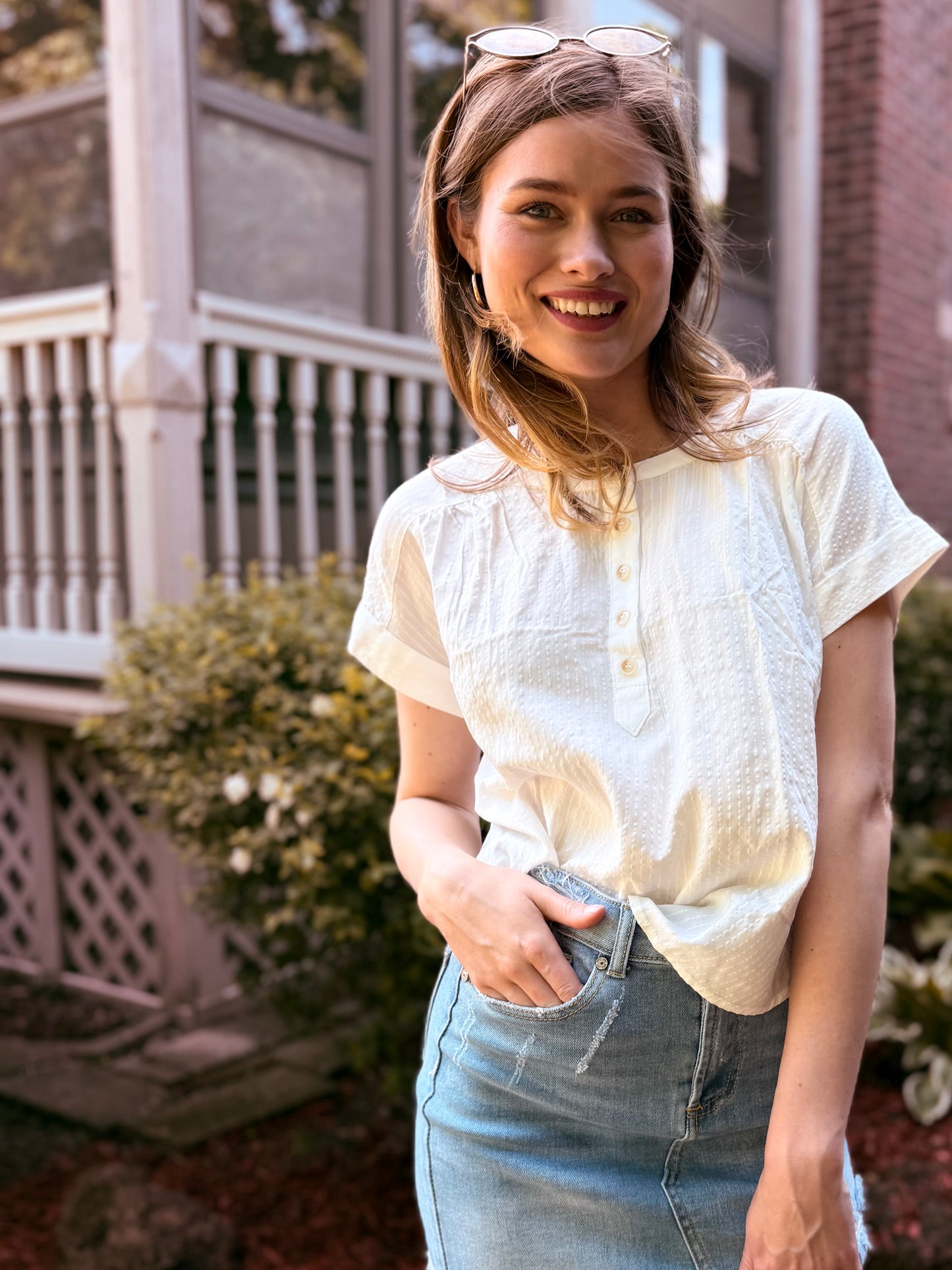 Ruched Shoulder Detail Short Sleeve Top