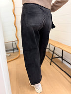 High Rise Black Barrel Cuffed Hem Jeans - Risen
