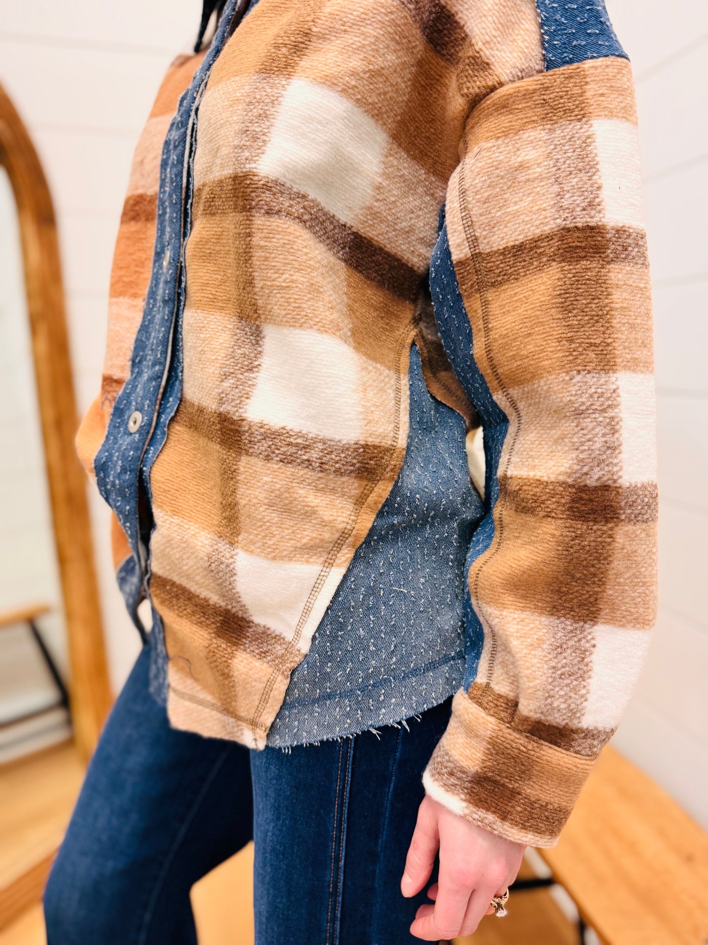 Oversized Denim + Plaid Shacket