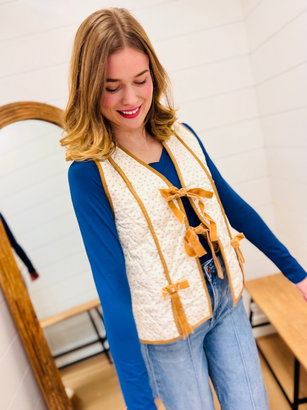 Quilted Floral Tie Front Vest