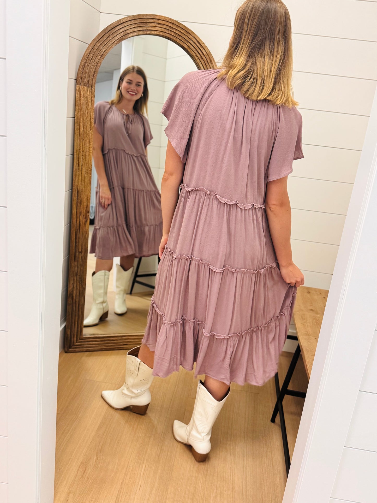 Tiered Ruffle Hem Midi Dress