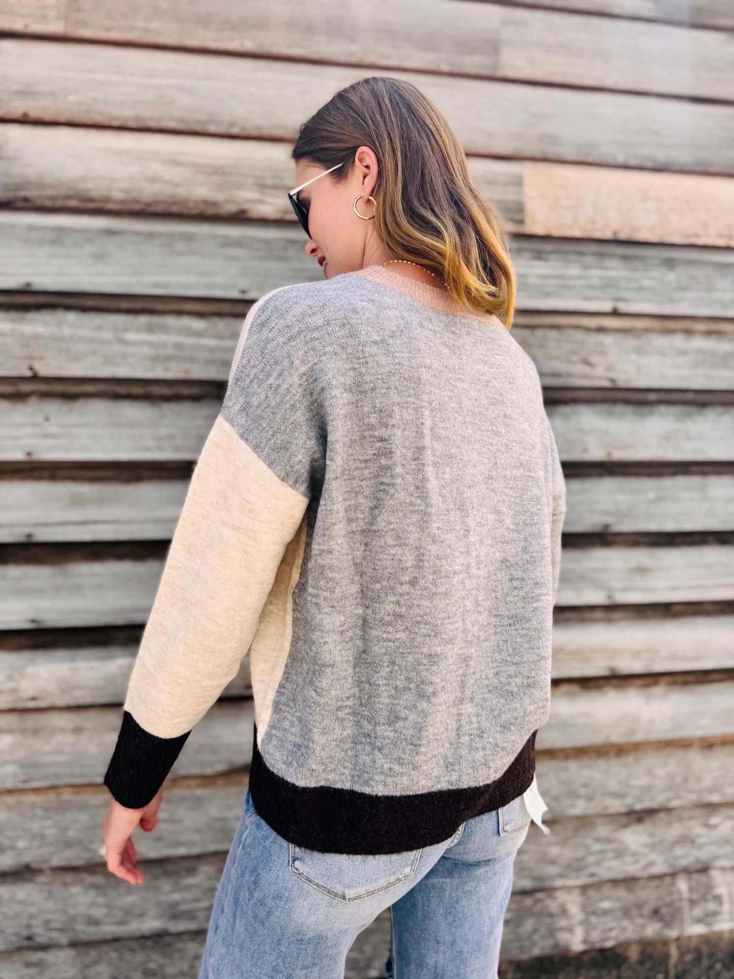 Colorblock Long Sleeve Knit Sweater