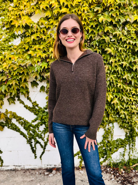Brown Half Zip Pullover Sweater