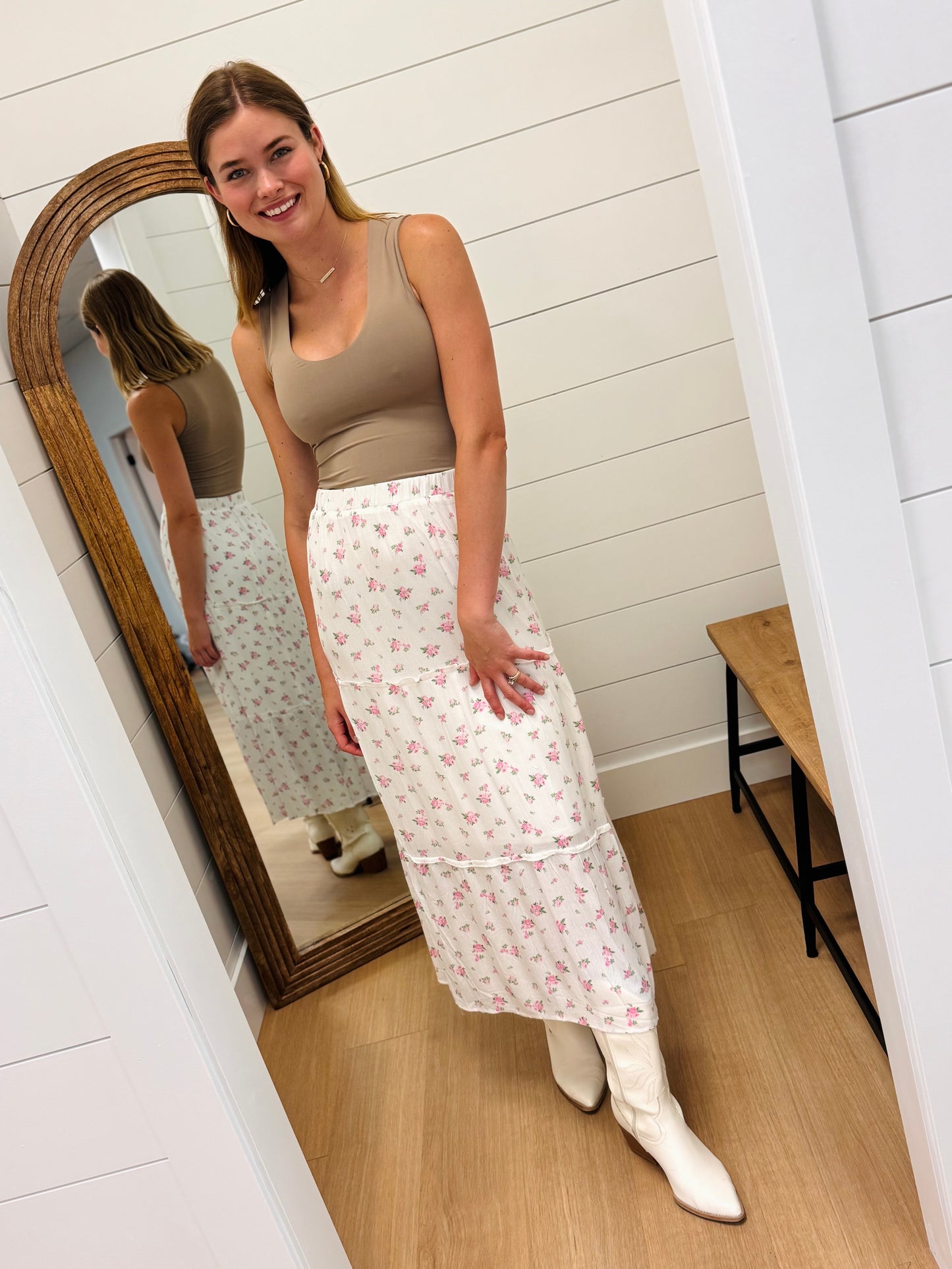White Skirt with Pink Mini Floral