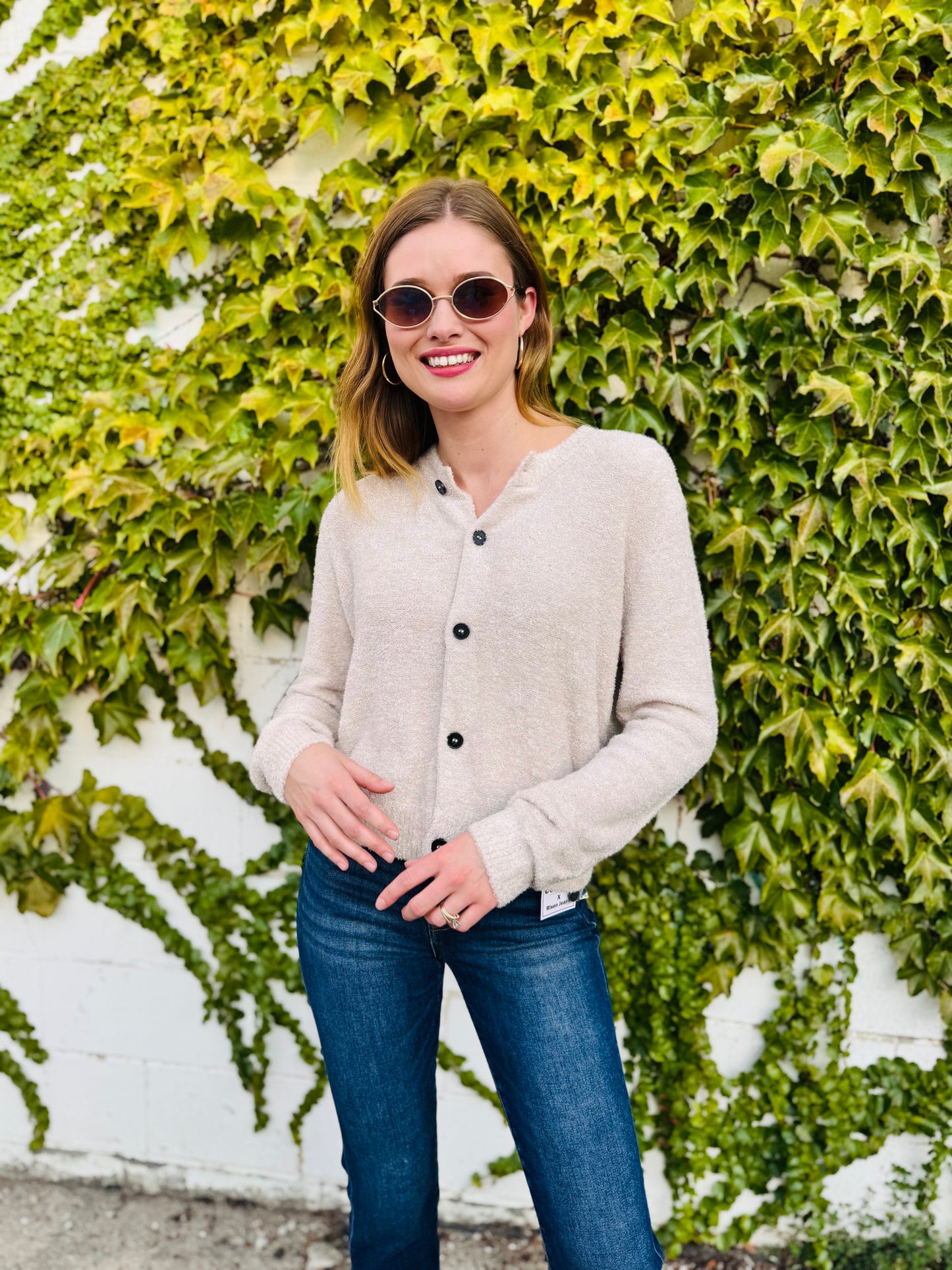 5 Button Sweater Cardigan - Beige