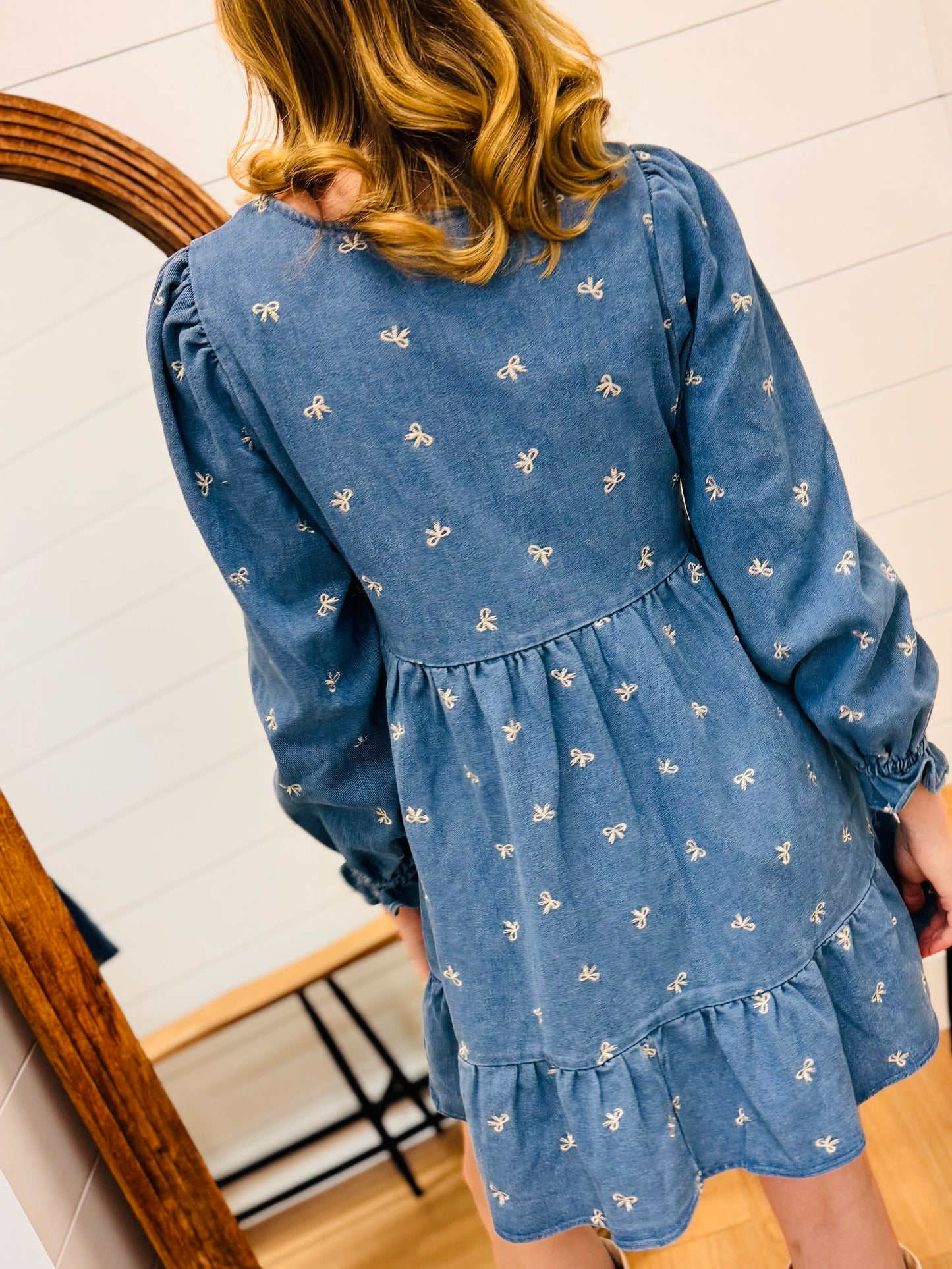 Soft Washed Denim Bow Dress