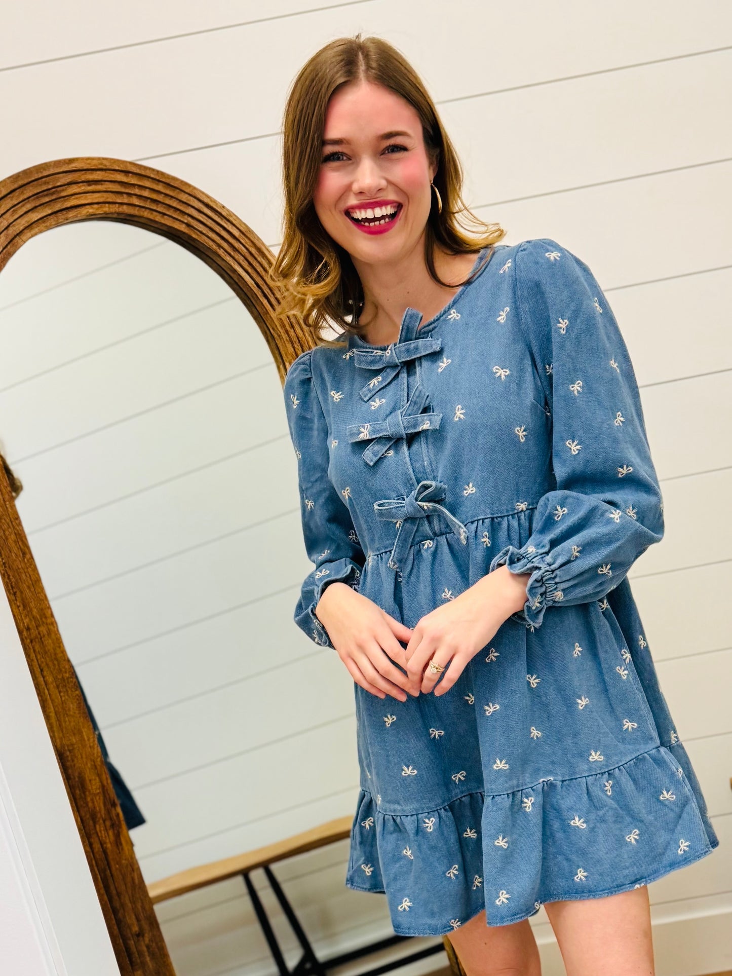 Soft Washed Denim Bow Dress
